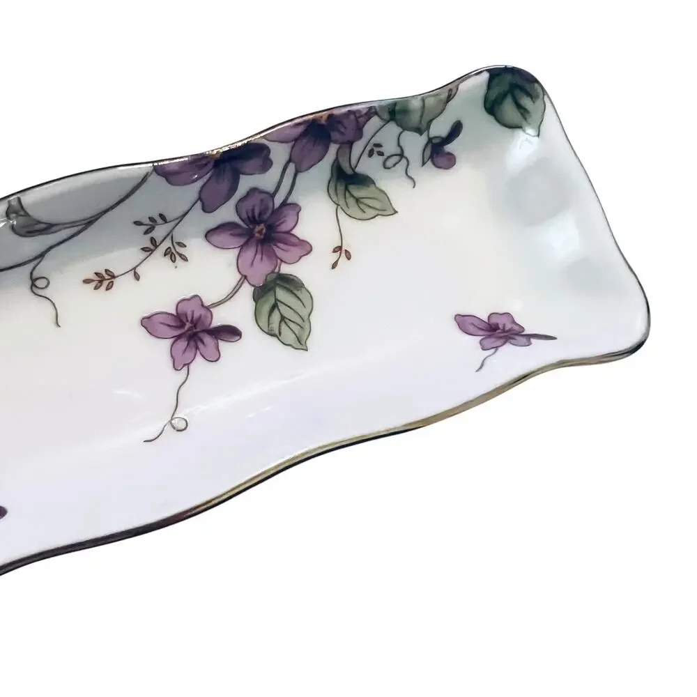 VINTAGE LEFTON China Dish 1991 #00274 Purple Violets Gold Trim Ring Trinket 1581